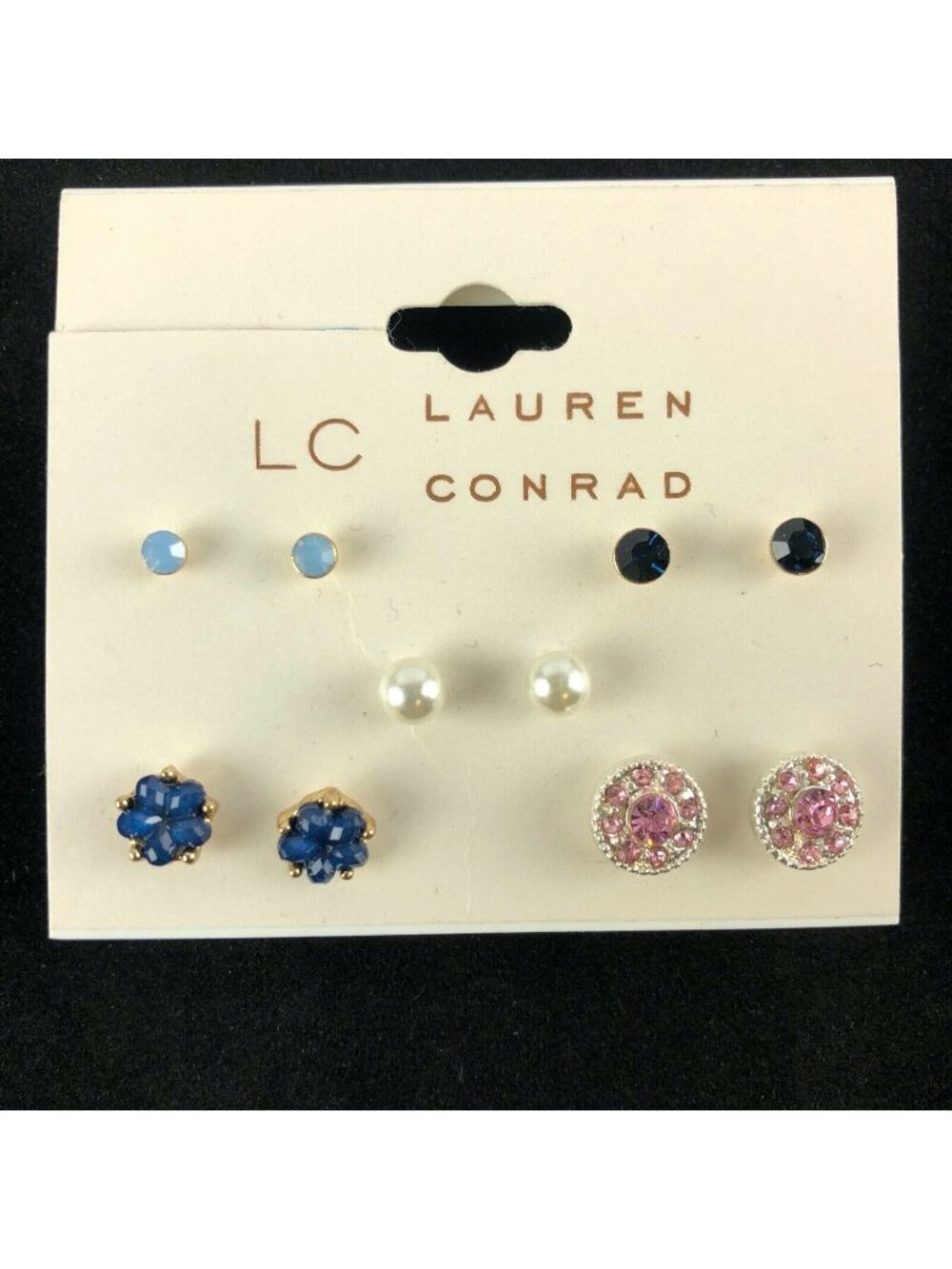 LC Lauren Conrad Earrings 5 Pairs Silver-tone Rhinestone Pearl Studs